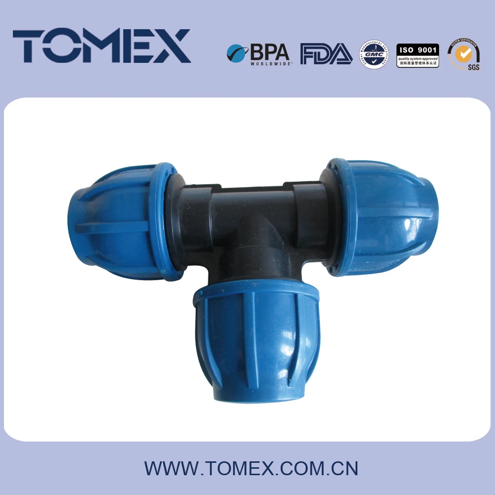 Pp pe компрессионный тройник локоть hdpe фитинги для орошения водоснабжения