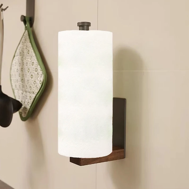 Joypro Adhesive Walnut Wood Rolls Dispenser Holders Wall Mounted Rack Wooden Toilet Roll Holder And Kitchen Paper Towel Holder