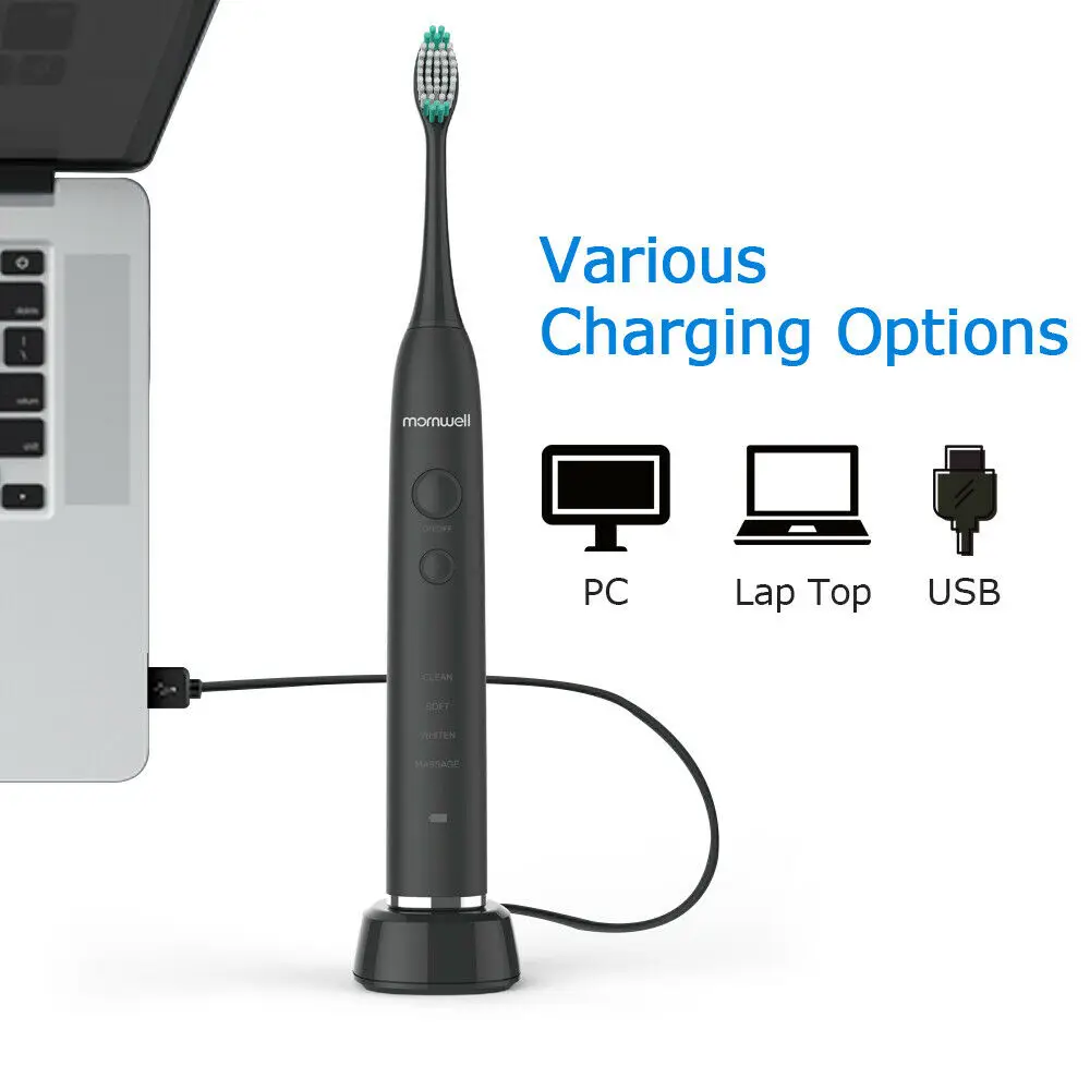 Mornwell D01B+ Sonic Electric Toothbrush Rechargeable Brushes IPX7 Waterproof with 8 DuPont Replaceable Brush Heads + Travel Box