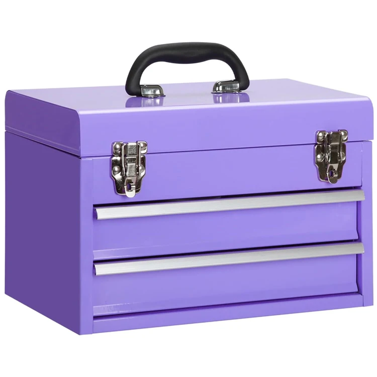 Basics 2-Drawer Steel Organization Chest Tool Box with Metal Latch Closure