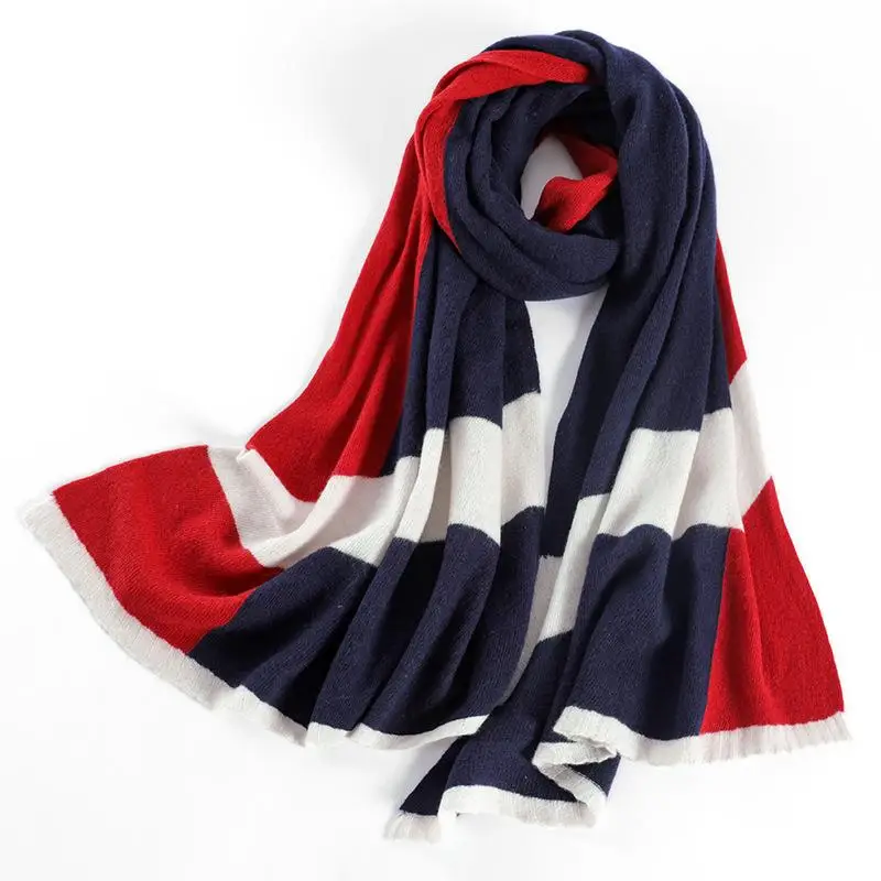 Derong new stripe cashmere wool knit long women scarves 100% merino wool scarf for women