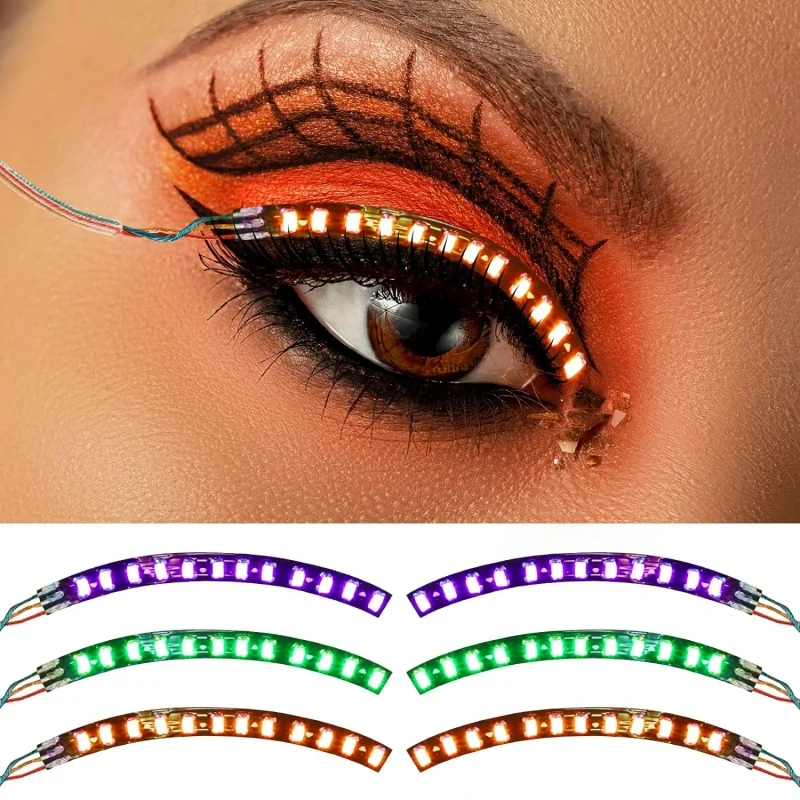 LED Light False Lashes Fashion Halloween Christmas Party Costume Accessories Eyeliner Color LED Eyelashes