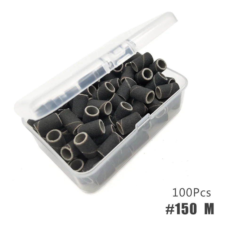 
#80 #150 #240 100Pcs/Box Black Sanding Bands Without Mandrel For Nail Drill Nail Care Polishing Manicure Tools 