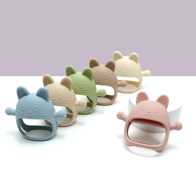 safe baby teether toy silicone baby animal teether mitten glove never drop teether baby educational toys