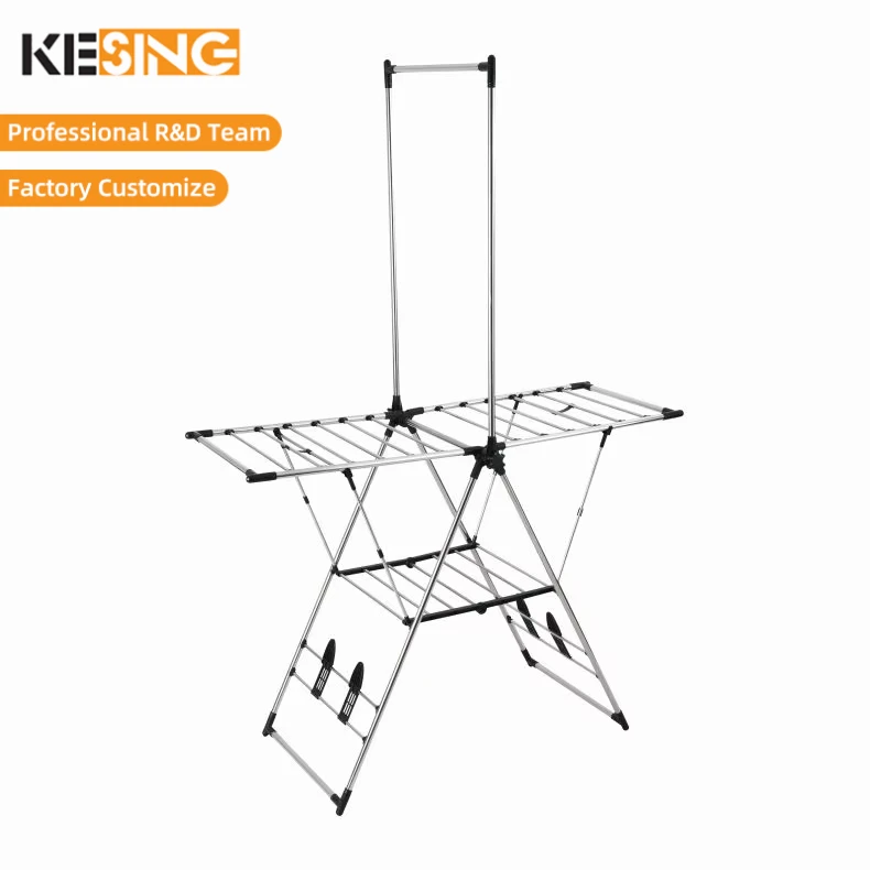 Factory Price Stainless Steel Foldable Clothes Hanger Rack Stand Coat & Clothing Drying Rack Metal Laundry Airer for Storage