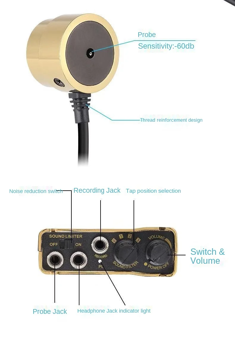F999R Water Pipe Listen to Water Leakage Detector Floor Heating Outer Pipe Car Repair Leak Detector Detector