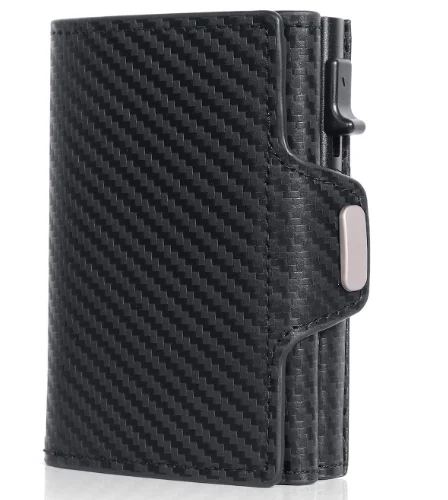 Genuine Leather Credit Card Case RFID Blocking Leather Real Leather Bank Visa Card Holder Wallet With Metal Aluminum Box