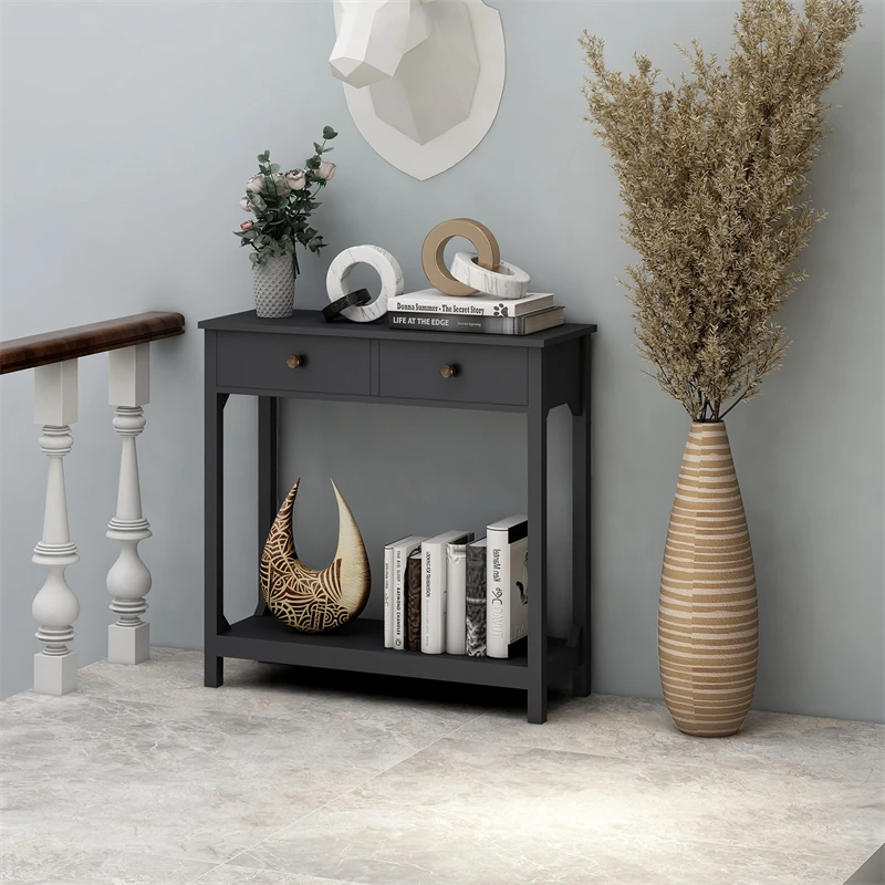 Modern espresso wooden console table luxury home furnishings easy to build hallway console table with shelving and drawers