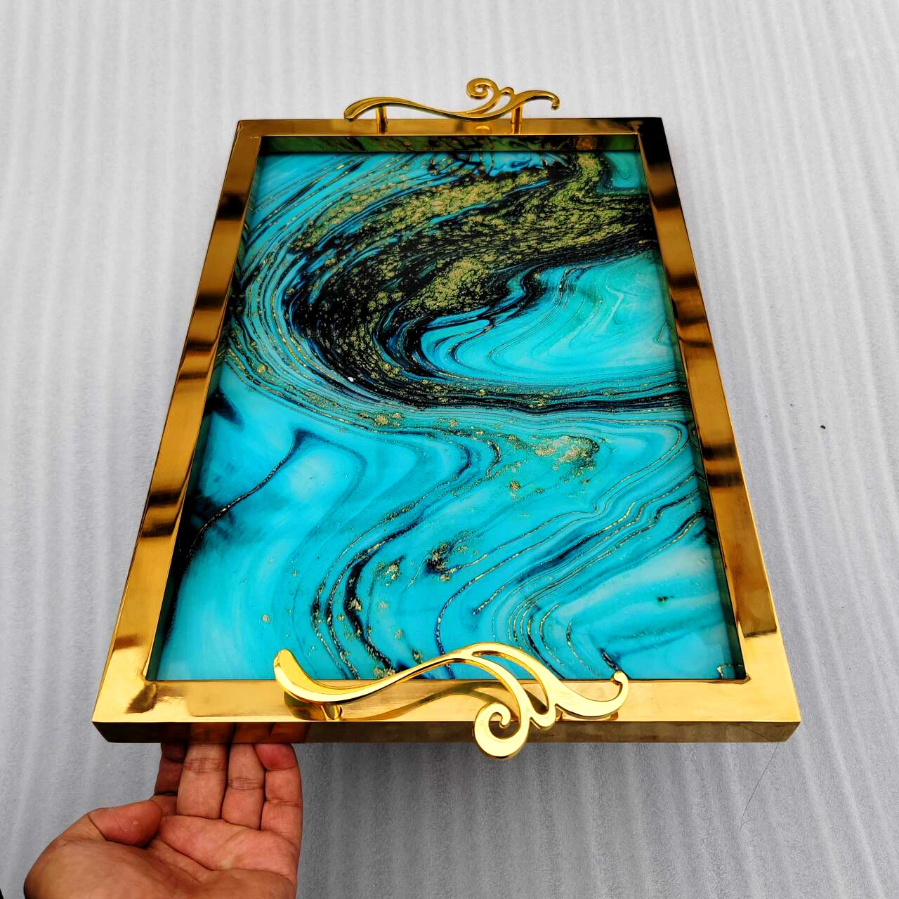 Springlegroup nordic light luxury gold high quality mirror surface tray villa dining room stainless steel metal decoration trays