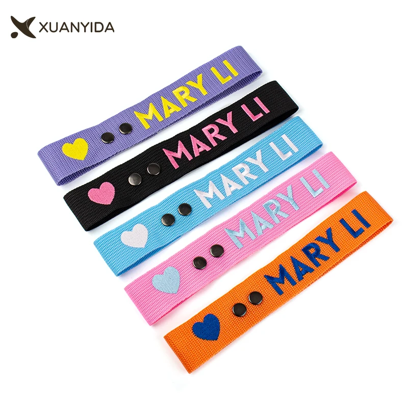 Custom Korean Cotton Kids Name Bag Tag Embroid Canvas Tag Strap Iron on Embroidery Patches Ribbon Tape for Children Girls Boys