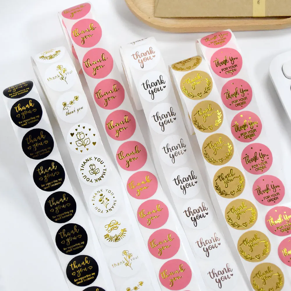 Custom Logo Printing Roll sticker Self Adhesive Round Roll Shipping Packaging Kraft Paper Labels thank you stickers