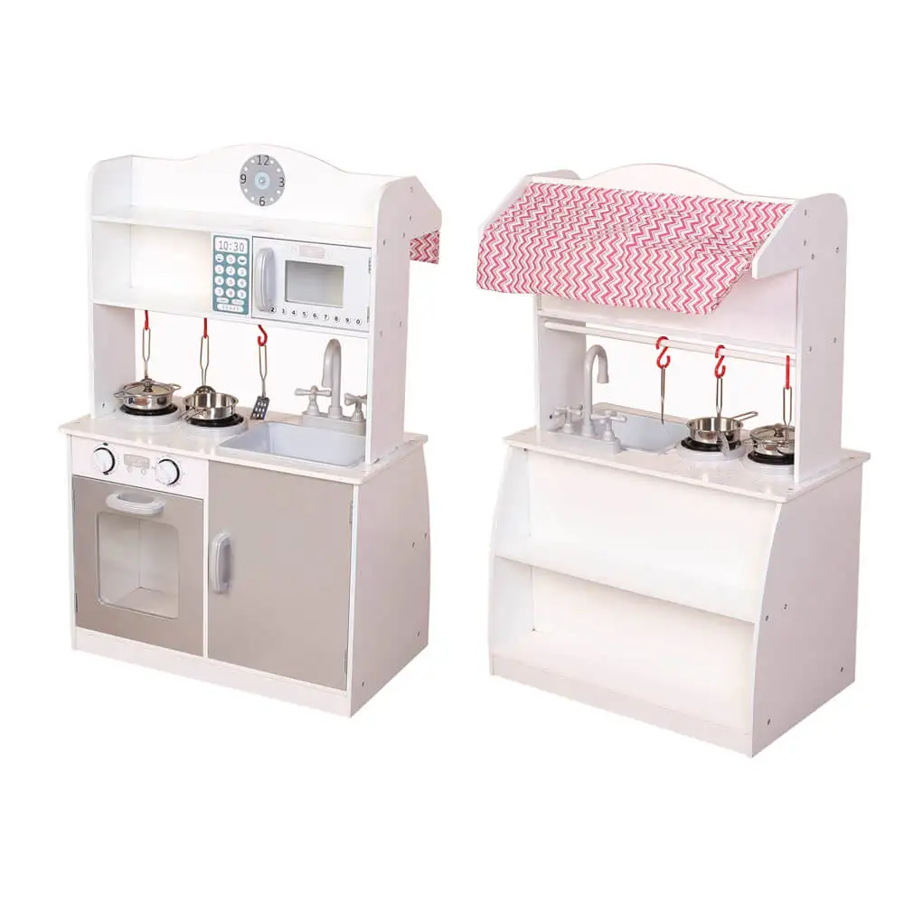 82X30X100cm 3 Years Above MDF Kids Wooden Toy Kitchen Set With ABS Plastic Sink And Faucet Accessories