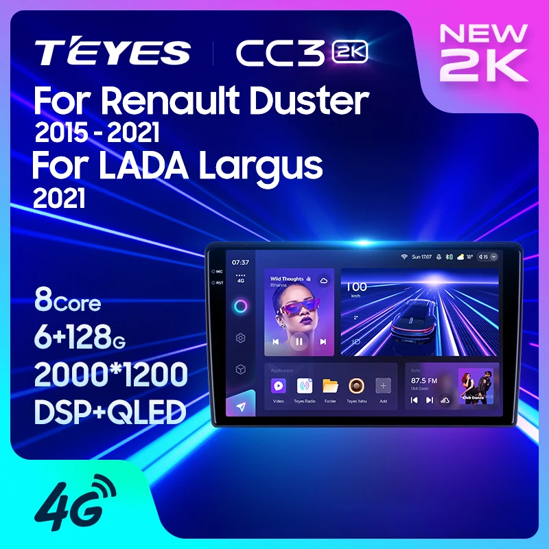 Автомобильный DVD-плеер TEYES CC3 2K для Renault Duster 2015 - 2021 LADA Largus I 1 9 дюймов GPS навигация Android