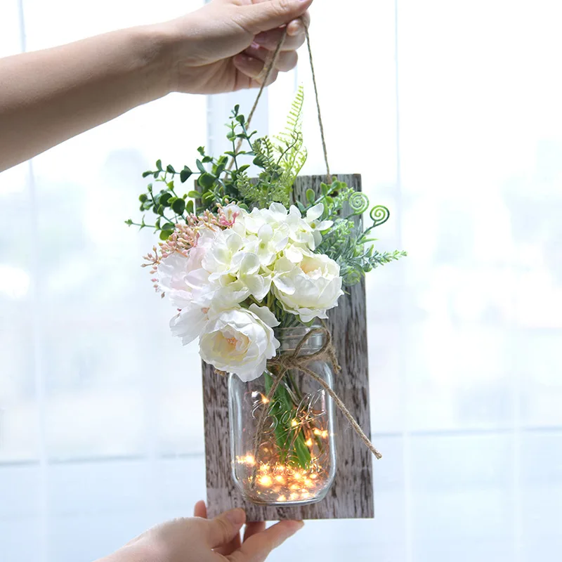 Best-selling simulation rose flower glass mason remote control can light garden wall sconce decoration