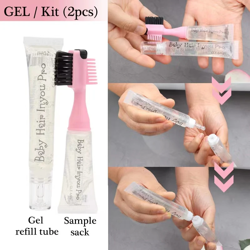Custom Logo Baby Hair Gel Brush 3 in 1 Strong Hold Edge Control Waterproof Gel Tube for Natural Hair