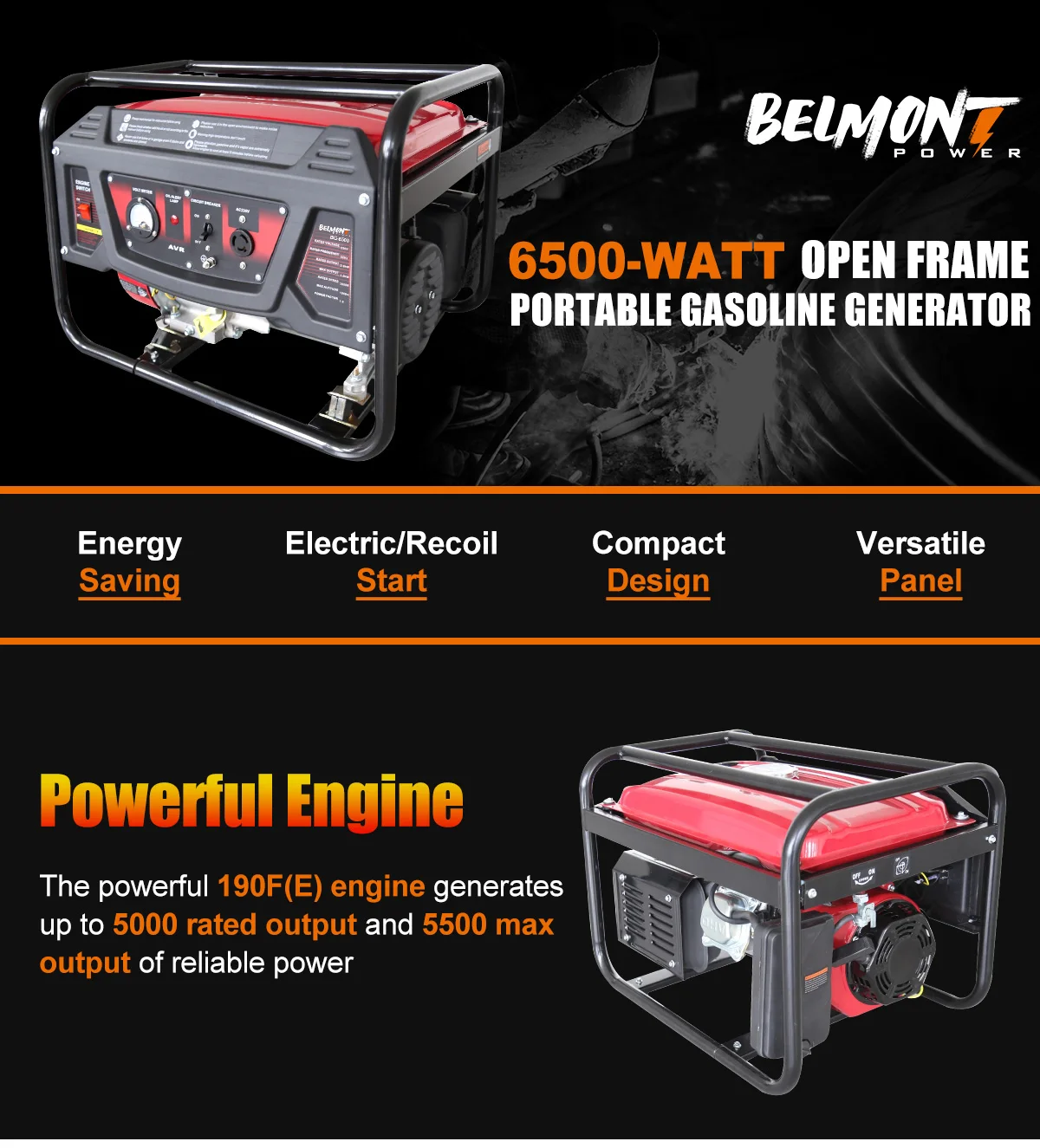50Hz 12V 8.3A Open Frame 6KW 6.5KW 7KW 7.5KW 10kw Inverter Gasoline Generator for Home Backup