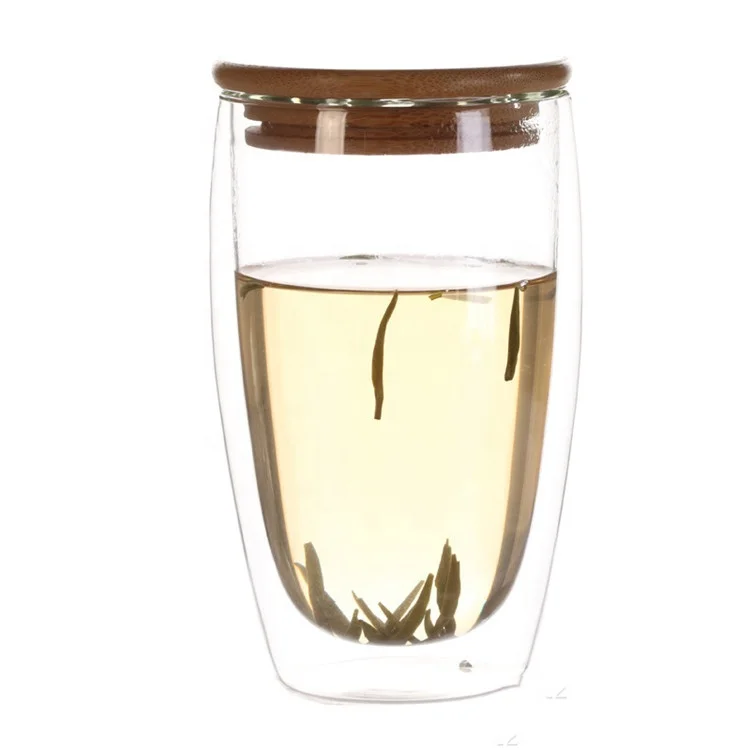 
Wholesale custom double layer glass tea coffee bottle cup infuser glass insulated double wall tea cup with lid 