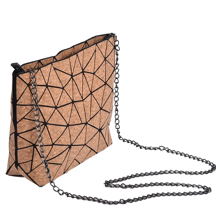 Wholesale Fashion Geometric Pattern Lady Handbag, Cork PU Women Chain Shoulder Bag, Diamond Pattern Cork PU Handbags