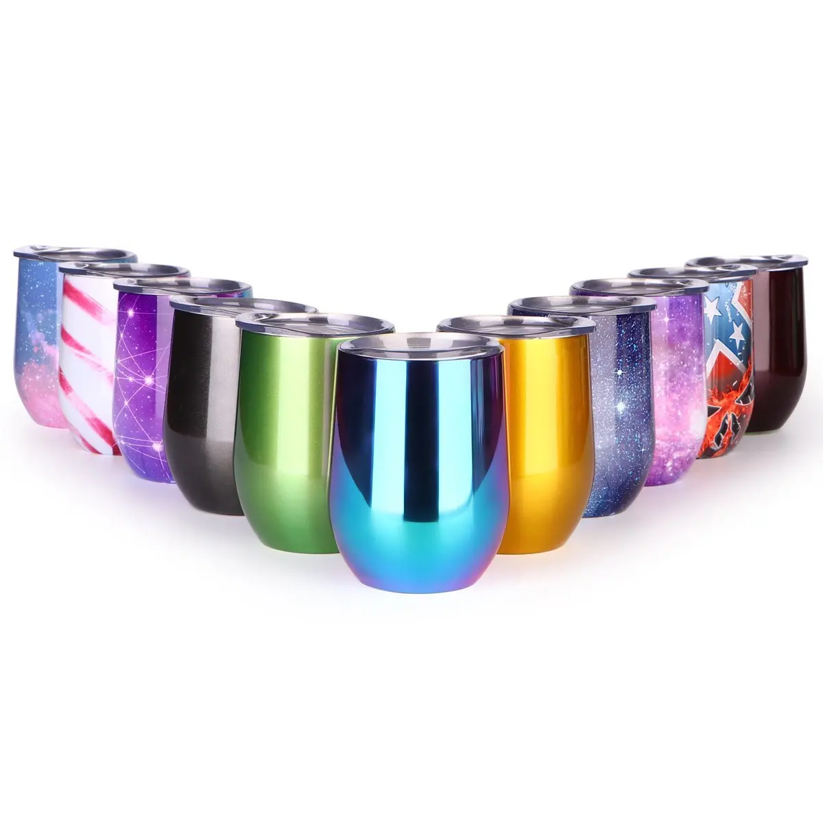 2 Set 12oz Amazon Hot Selling Insulated Cup Stainless Steel Gift Wine Tumbler Double Wall Glasses With lids