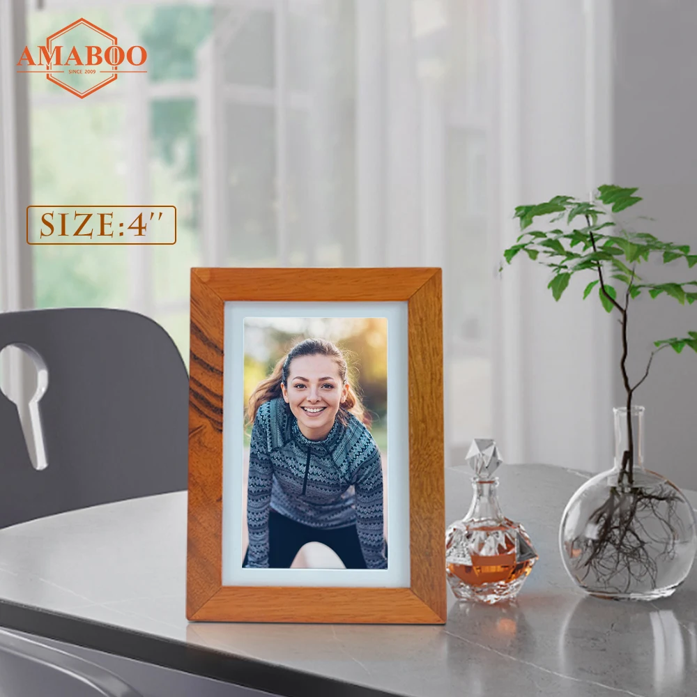 small size 4inch wood digital frame electronic lcd Mini Full Hd Mp3 Shop Wooden Frame Video Advertising player for nft display