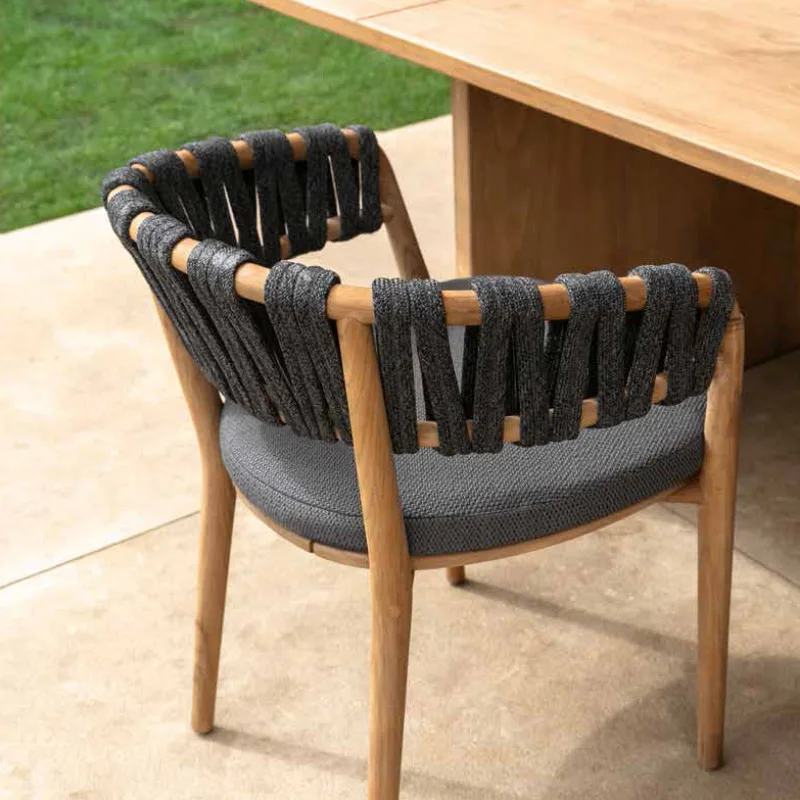 WESOME Luxury Modern Woven Rope Outdoor Furniture Metal Patio Garden Table and Chair Set 6 8 10 Outdoor Dining Set