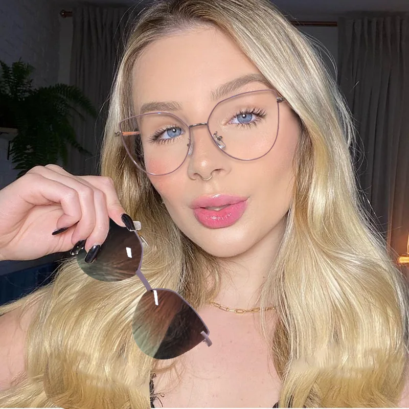 Newest Metal UV400 Polarized Cat Eye Blue Light Blocking Glasses Eyeglasses Frames Magnetic Clip On Sunglasses