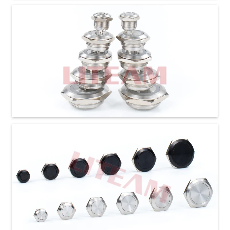 19mm metal Waterproof  Flat Button Metal Waterproof Momentary Push Button Switch 2 Pins Self-Locking push button switch