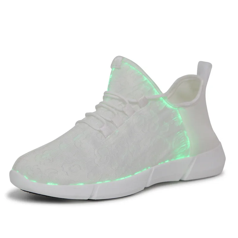 Hot Sale Autumn Spring Sports Running White Shoes New Breathable Woven USB Charging LED