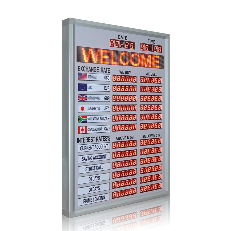 Jhering factory sell indoor bank electronic digital IR control foreign exchange rate led display board