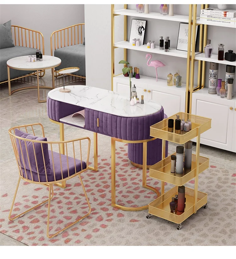 Luxury Modern Manicure Table & Chairs Professional Marble Top Nail Tables Beauty Salon Furniture for Nails