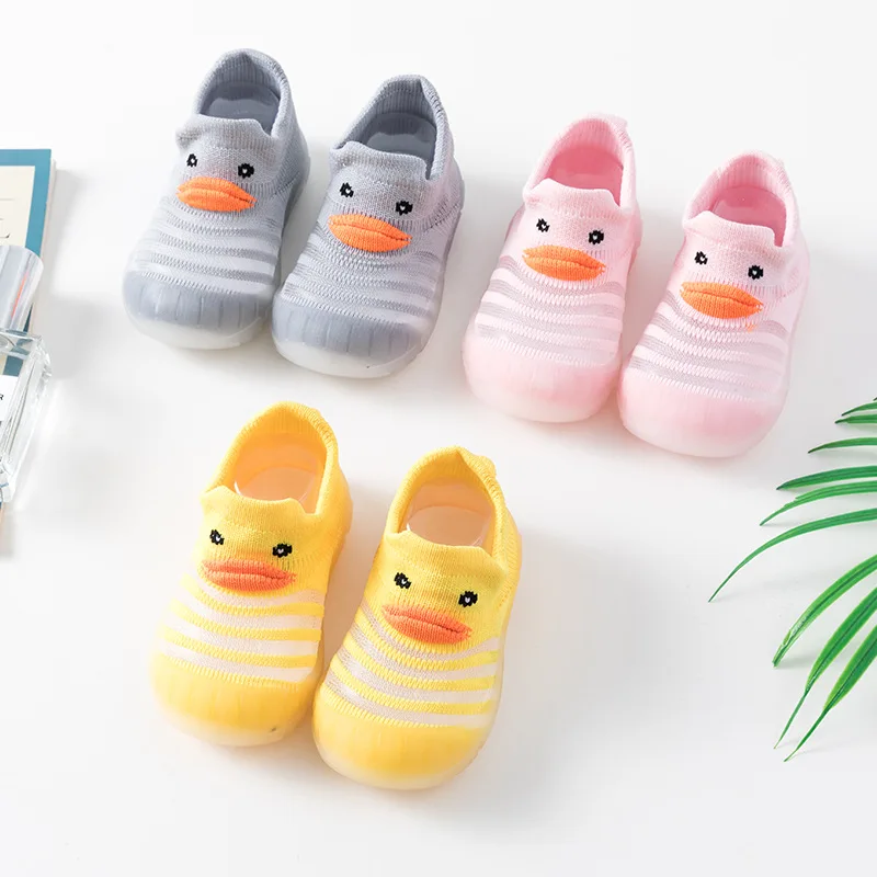 Spring Summer Combed Cotton Stripe Baby duck design Toddler Floor Slipper Shoe Socks Anti Slip bottom socks