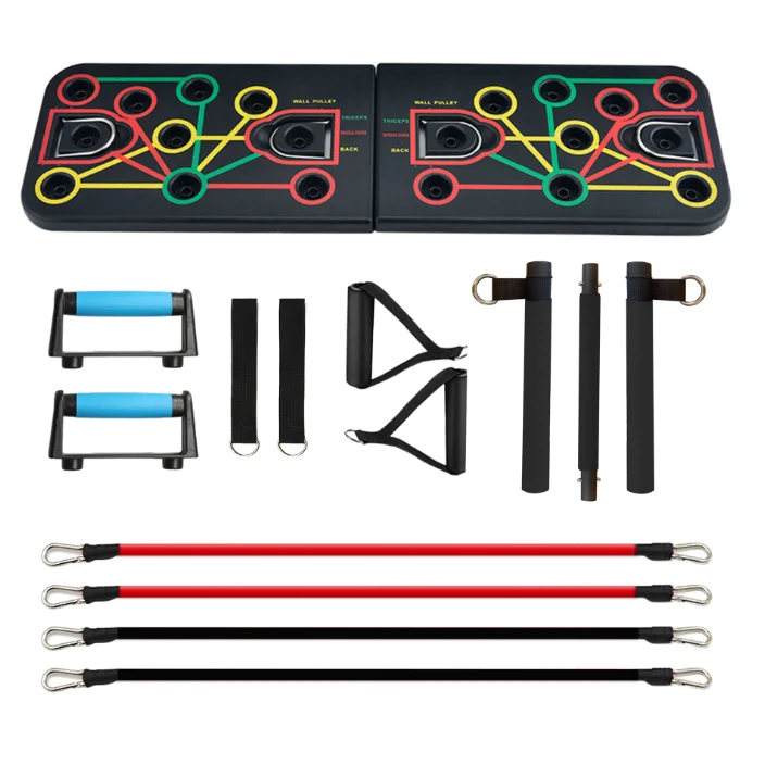 Push Up Board Multi-Function All in One System with Resistance Bands Strength Training Push Up Stands Home Workout Equipment