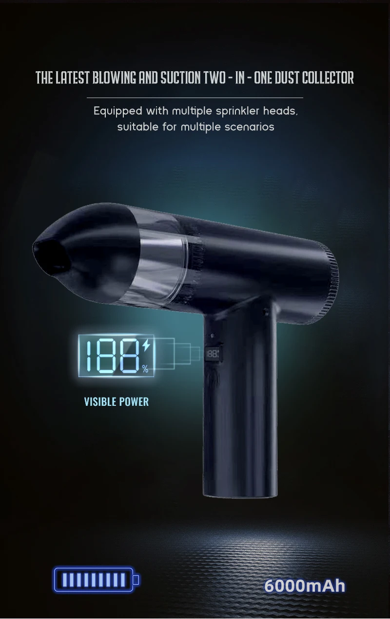 90000 RPM Portable AIR duster and vacuum cleaner 6000mah Multi-function wireless handheld Computer case keyboard Dust collector