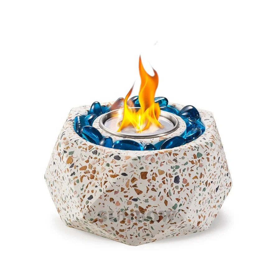 Tabletop Bio Ethanol Terrazzo Effect Fireplace Smokeless Indoor Modern Fire Pit Portable Concrete Fireplace Fire Bowl Outdoor