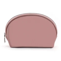 custom popular half round makeup cosmetic pouch travel lipstick eyeshadow organizer waterproof pu leather shell pink make up bag