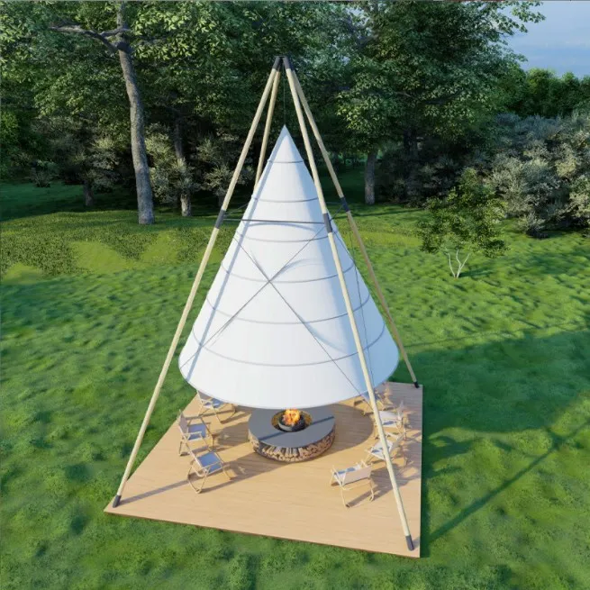 Outdoor Wind Resistant Luxury  Glamping Pyramid Bamboo Tipi Tent for Events Restaurant Party