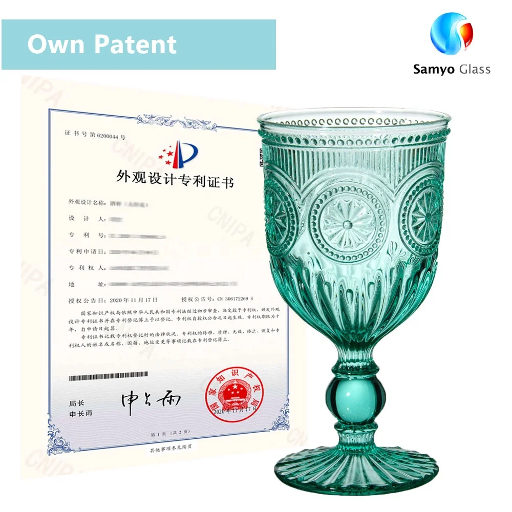 Vintage Elegant Machine Pressed Diamond Short Stem Water Glass Embossed Goblet Wine Glass