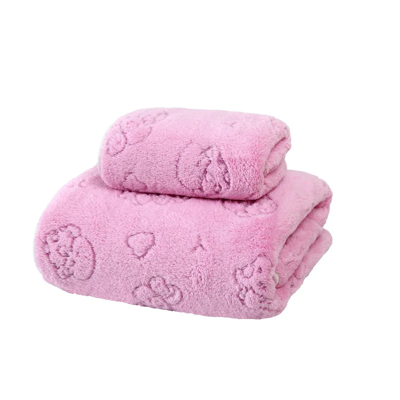 Wholesale By Manufacturer Coral Fleece Jacquard Weave One Bath Towel and One Towel Soft and Absorbent Gift Bath Towel Sets