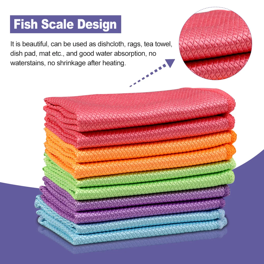 Manufacturer Supply Reusable Fish scales Car cleaning Towel Household Dish Cloth Microfiber Kitchen Towels