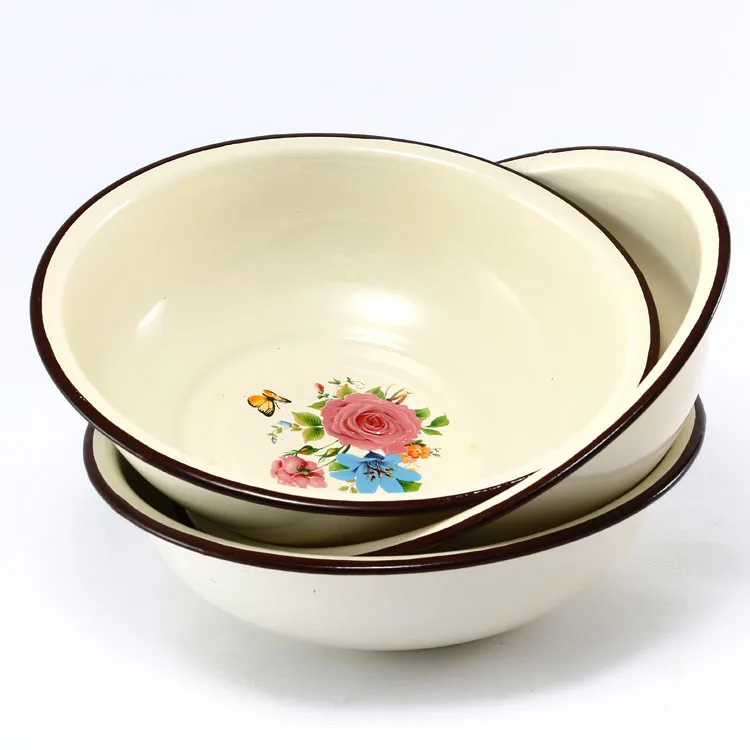 Factory wholesales cheap 18-26CM Camping Enamel Tray Tableware Enamel Round Plate Enamel Tray bowl set