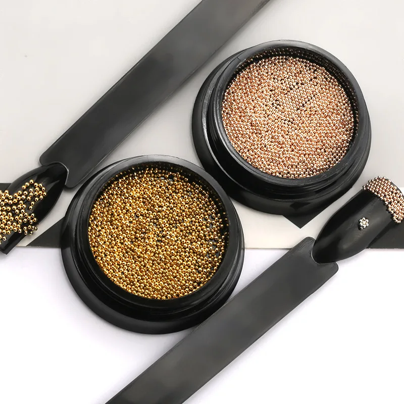 New 6 Grids/Box 4 Colors 0.4/0.6/0.8/1mm 3D Metal Round Nail Art Beads Mixed Jewelry Small Caviar Beads Nail Art Accessories