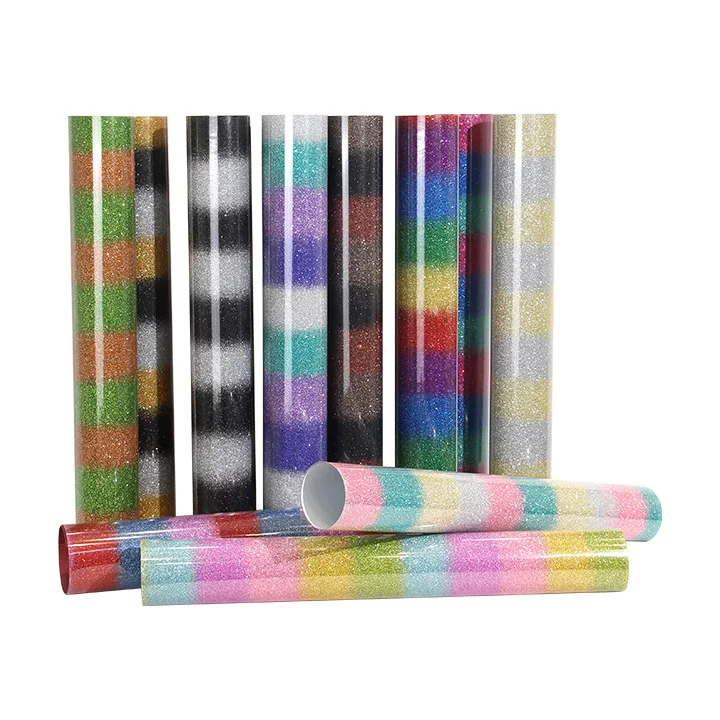 Custom Textile T Shirt Rainbow Glitter Thermal Press Vinyl Rolls HTV Film Heat Transfer Vinyl For Tshirt Clothing Logo