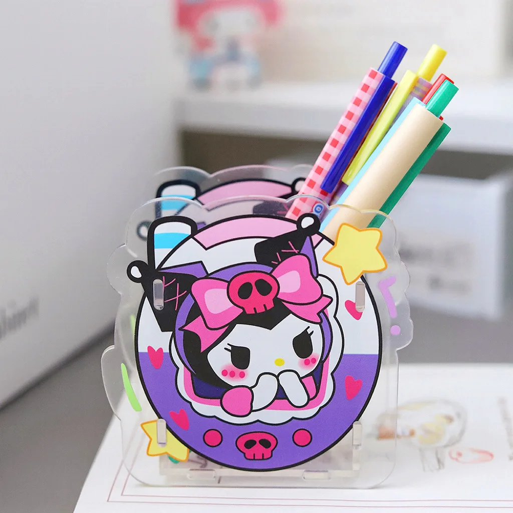 2023 New Cartoon Student Penholder Acrylic Cute pencase Desktop Stationery Storage Box Cosmetic Brush Storage Bucket