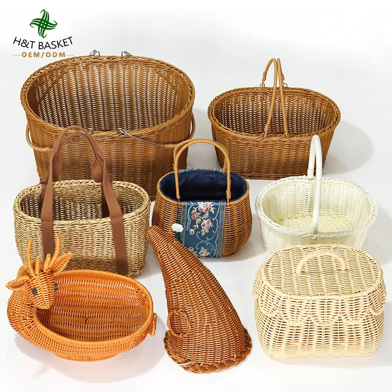 HT Brown Handmade Woven Poly Wicker storage baskets Storage Bins Rectangular Basket Arts and Crafts