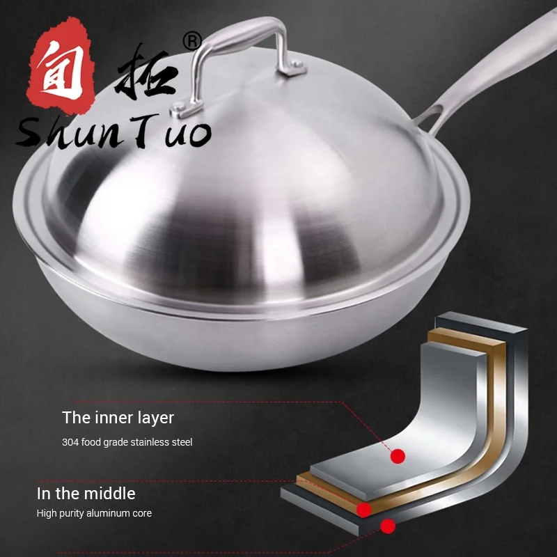 
Cover Metal 30CM Stainless Steel Wok Frying with Lids Nonstick wok pan 