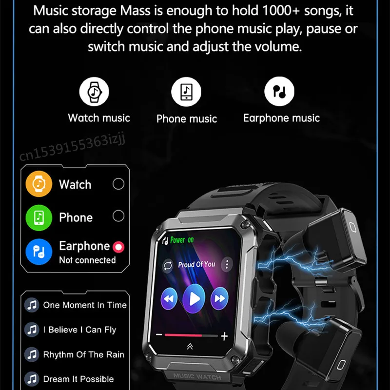 T93 Smart Watch 3-in-1 TWS Earphones 4GB Large Memory Bluetooth Call 1.96 "HD Screen Local Music Earbuds Headset Smartwatch