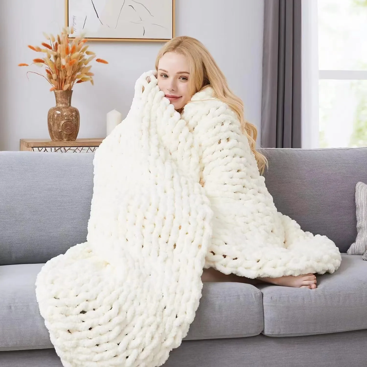 Luxury Natural Super Thick warm Comfort non-shedding woven roving Chenille blanket
