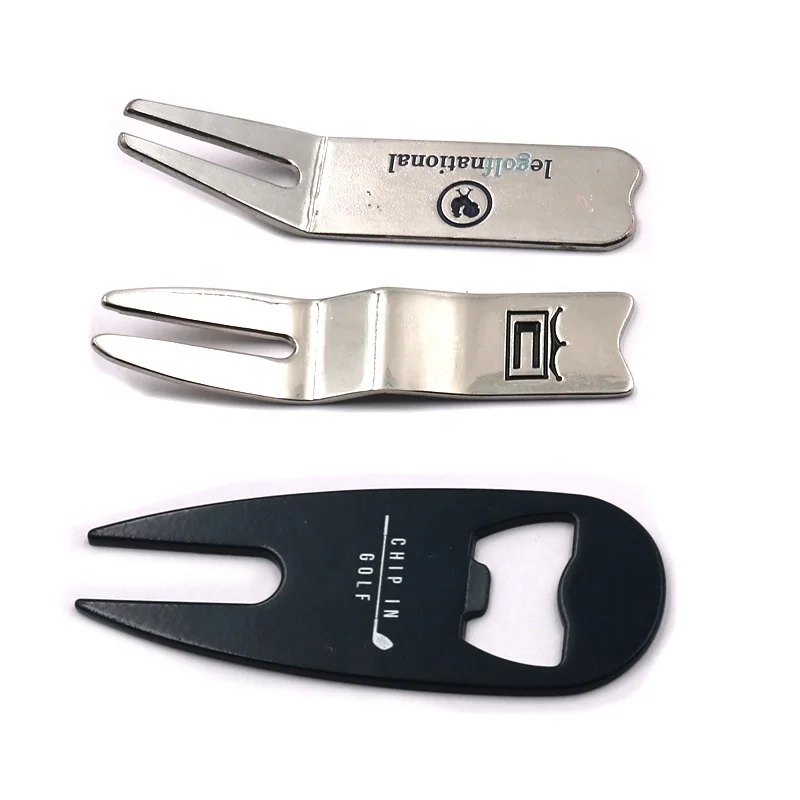 High quality custom engraved logo metal stainless iron golf divot tool with golf ball marker