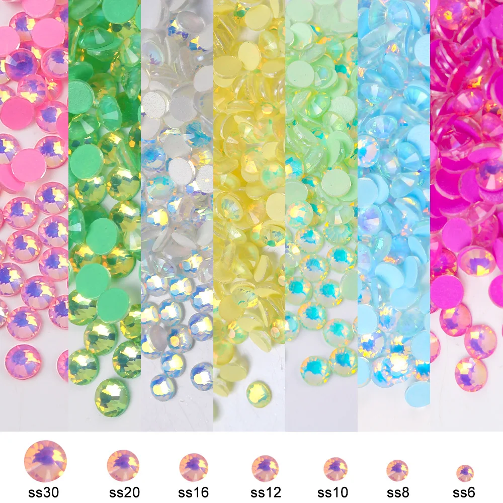 SZ 2mm 3mm 4mm 5mm 6mm Crystal luminous opal strass Flat Back Non Hotfix Glass Rhinestones For Wedding dress cosmetics vase