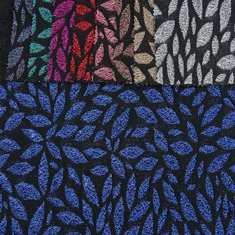 Custom knitted 68%polyester 27%lurex 5%spandex sparkle jacquard lurex metallic glitter brocade stretch fabric for dress